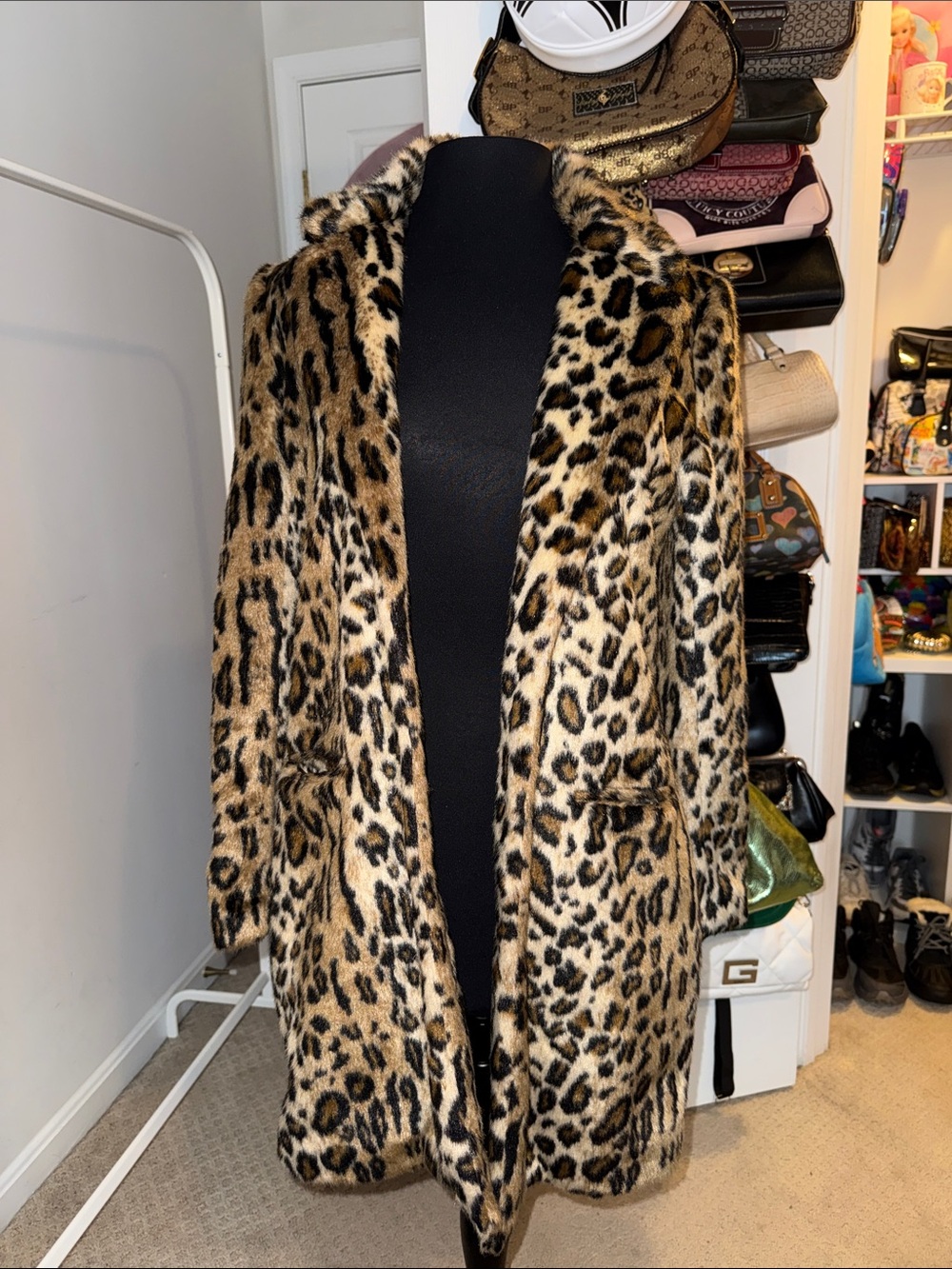 H&M Leopard Print Faux Fur Pea Coat in Tan and Black